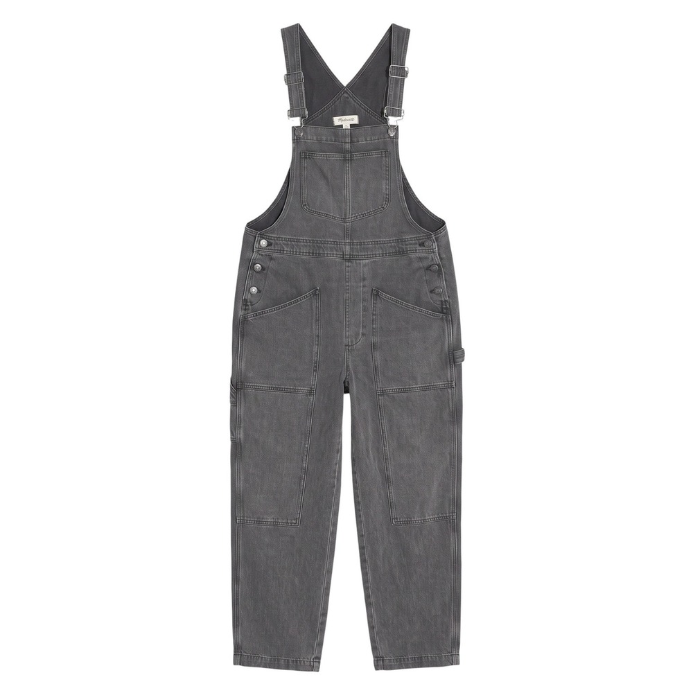 Madewell Carpenter Overalls Double Knee Utility Bib Women L Faded Black Denim